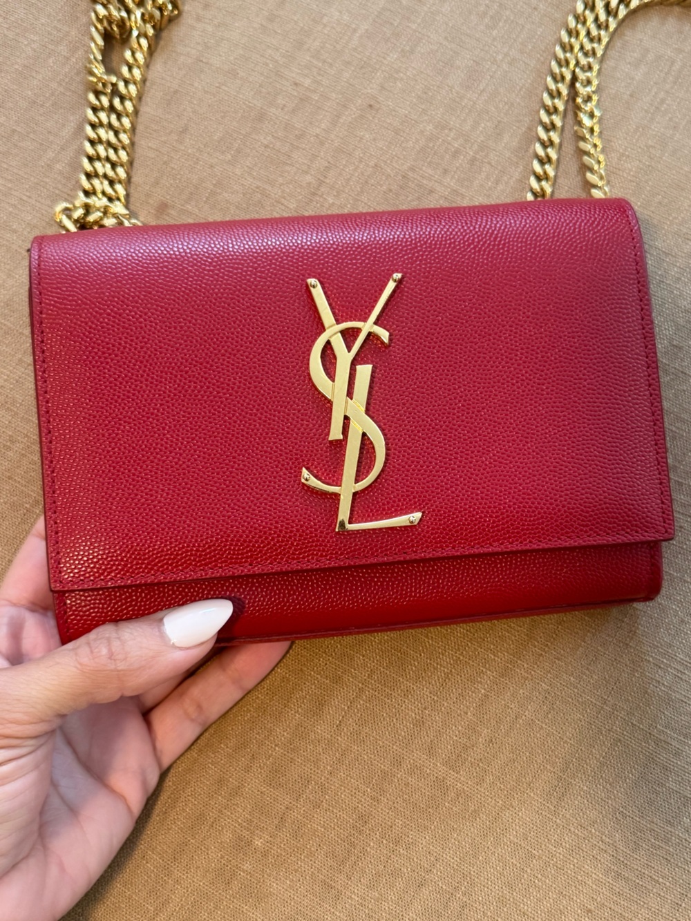 Saint Laurent Red Kate Red Leather Monogram Chain Mini Bag